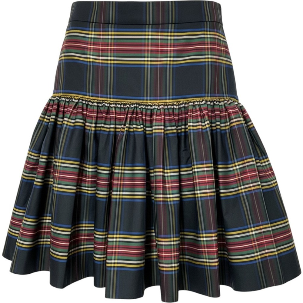 J.Crew Plaid Taffeta Tiered Ruffle Mini Skirt Black Red Green F8781 Womens 4